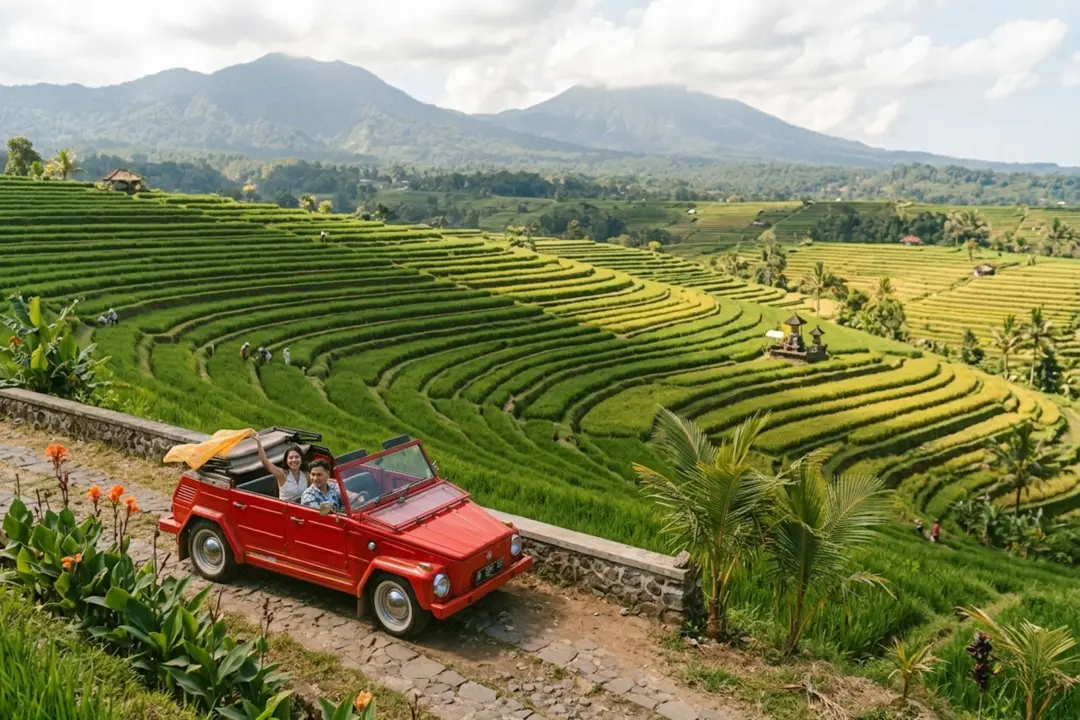 UNESCO rice terrace in Jatiluwih with Volkswagen Safari in Bali